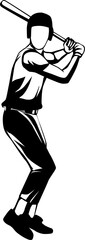 a vector silhouette illustration with a baseball athlete hitting the ball.