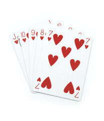Straight flush - poker cards on white background