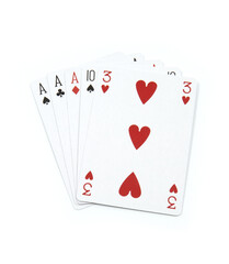  Three of a kind - poker cards on white background