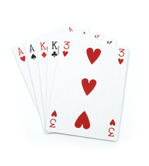 Two pair - poker cards on white background