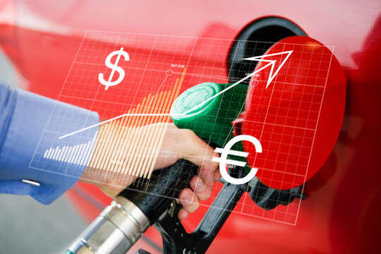 Financial chart and man holding fuel pump