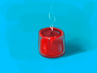 red candle on blue background