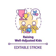 Raising well adjusted kids concept icon. Benefit of same-sex parenting abstract idea thin line illustration. Isolated outline drawing. Editable stroke. Arial, Myriad Pro-Bold fonts used