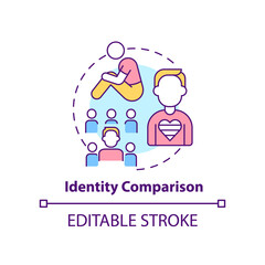 Identity comparison concept icon. Accept possibility. Stage of coming out abstract idea thin line illustration. Isolated outline drawing. Editable stroke. Arial, Myriad Pro-Bold fonts used