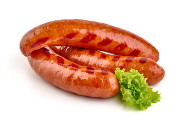 Grilled sausages bbq, isolated on white background.