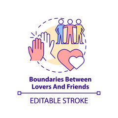 Boundaries between lovers and friends concept icon. Issue within LGBT couples abstract idea thin line illustration. Isolated outline drawing. Editable stroke. Arial, Myriad Pro-Bold fonts used