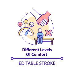 Different levels of comfort concept icon. Issue within LGBT couples abstract idea thin line illustration. Isolated outline drawing. Editable stroke. Arial, Myriad Pro-Bold fonts used