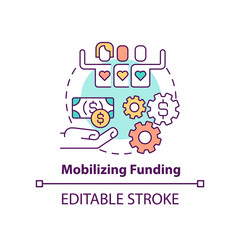Mobilizing funding concept icon. Financing LGBT community. State support abstract idea thin line illustration. Isolated outline drawing. Editable stroke. Arial, Myriad Pro-Bold fonts used