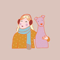Girl And Dog Vector Illustration - 511298438