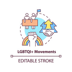 Obraz premium Lgbtqi movements concept icon. Organization and civil society. LGBT program abstract idea thin line illustration. Isolated outline drawing. Editable stroke. Arial, Myriad Pro-Bold fonts used