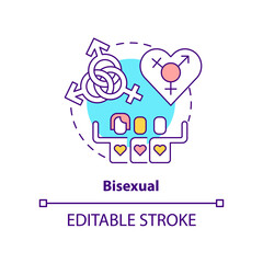 Bisexual concept icon. Sexual attraction to both males and females. LGBT member abstract idea thin line illustration. Isolated outline drawing. Editable stroke. Arial, Myriad Pro-Bold fonts used