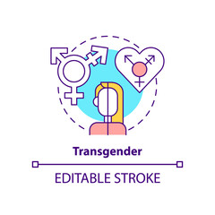 Transgender concept icon. Gender identity differs from sex. LGBT community member abstract idea thin line illustration. Isolated outline drawing. Editable stroke. Arial, Myriad Pro-Bold fonts used
