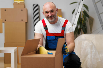 Man mover in uniform packing boxes for relocation