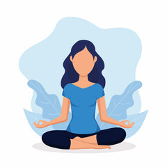 Obraz na płótnie Canvas Relaxed woman meditating. Woman in yoga position. Woman meditating in lotus posture. Yoga, meditation, relax, healthy lifestyle concept. Vector stock