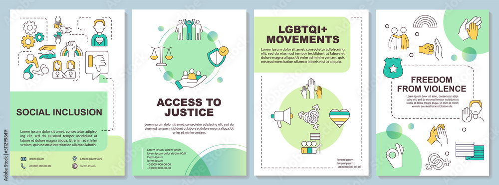 Aufkleber lgbt community programs green brochure template. leaflet design with linear icons. editable 4 vector