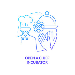 Open chef incubator blue gradient concept icon. Profitable restaurant business abstract idea thin line illustration. Sharing kitchen space. Isolated outline drawing. Myriad Pro-Bold font used