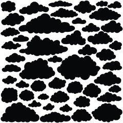 Set of black silhouette clouds in a cute cartoon style