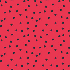 Vector polka dot pattern. Random black dots on red background. Tiny poppy seeds seamless pattern. © Elena