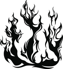 Fire flames isolated on white background. Tribal tattoo design.