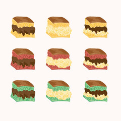 Sweet Martabak is Indonesian street food pancake. Vector Illustration with various taste.