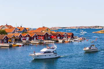 Motor boats at a fishing village on the Swedish west coast