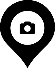 camera location icon. Map pointer with a camera icon. Pin Location icons. Point of location. Vector illustration. Flat Map pin icons to mark location