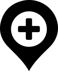 hospital location icon. Map pointer with a hospital icon. Pin Location icons. Point of location. Vector illustration. Flat Map pin icons to mark location