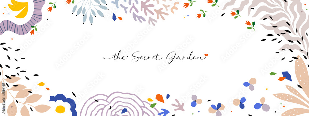 Wall mural abstract template with floral and geometric elements on white background. suitable for email header 