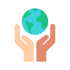 Protection of the Nature of the planet Earth vector illustration. Environment conservation by different races of people. Earth globe and multiracial hands