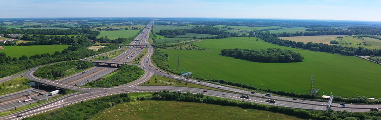 Gorgeous aerial view of British Motorways Junction 10 London Luton Airport J10 from Stockwood Park...