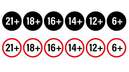 age limit, restriction icon vector symbol. eighteen plus sign. internet xxx erotica, alcohol control isolated on white background