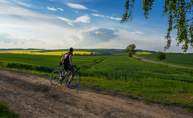 Fototapeta na wymiar Cycling in South Moravia landscape and farmland