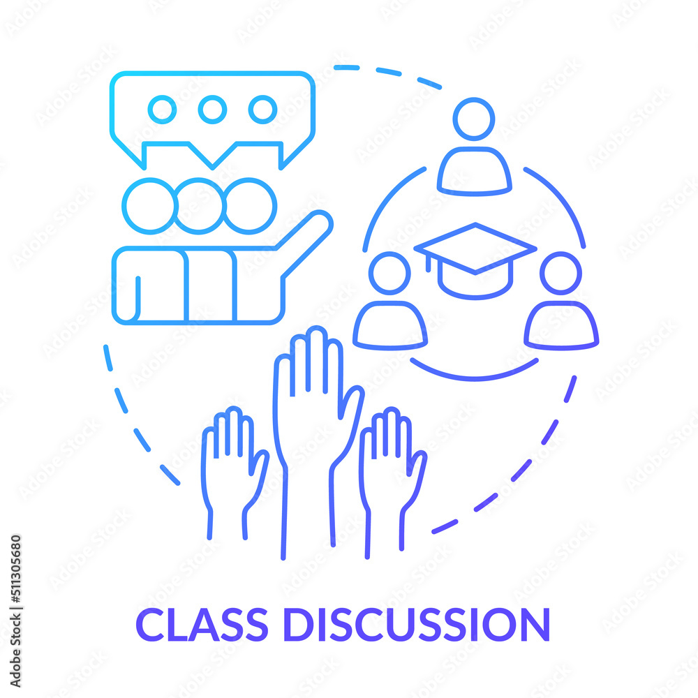 Poster class discussion blue gradient concept icon. group meetings in class. learning environment abstract 