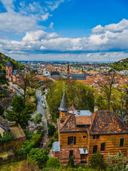 Aerial Vertical shot of south east of Heidelberg town, Germany