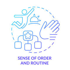 Sense of order and routine blue gradient concept icon. Daily activities. Learning environment abstract idea thin line illustration. Isolated outline drawing. Myriad Pro-Bold fonts used