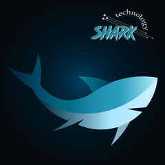illustration of a shark and similar company logo. text is a shape.