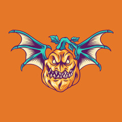 Halloween Pumpkin Bat Illustration