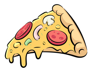 hand drawn cartoon pizza  sliced, comics style illustrations