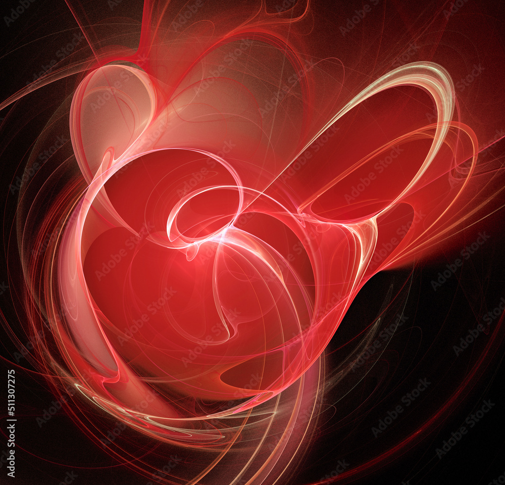 Aufkleber illuminated contours of red translucent hearts on a black background. abstract fractal background wi