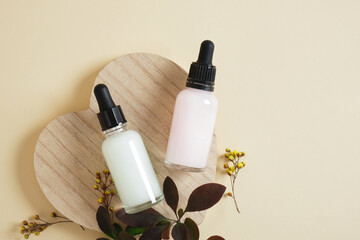 bottles with pipettes for cosmetics for serum or oil mokup