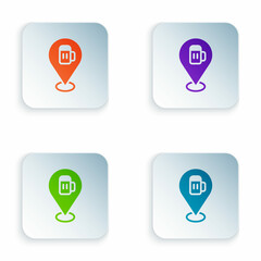 Color Alcohol or beer bar location icon isolated on white background. Symbol of drinking, pub, club, bar. Set colorful icons in square buttons. Vector