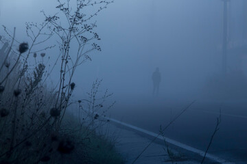a man walking on the fog