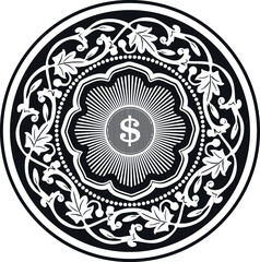 floral coin dollar concept new black  design handmade silhouette 