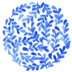 Abstract blue fern wreath watercolor for decoration vintage garden.