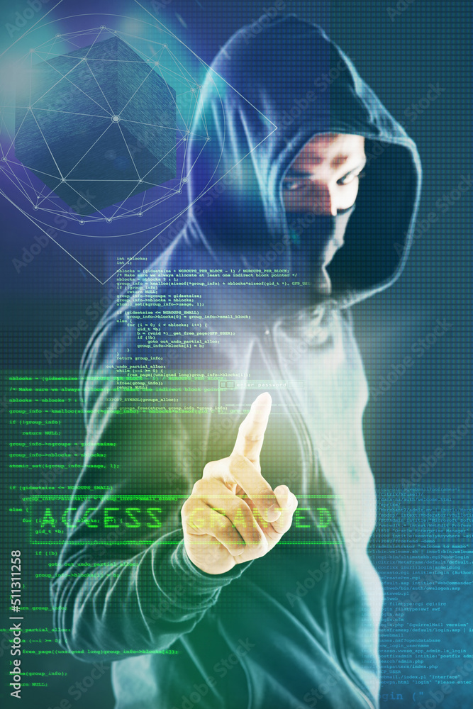 Aufkleber How secure are you really. Portrait of a menacing computer hacker posing against a dark background in studio.