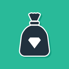 Blue Bag with gems icon isolated on green background. Vector