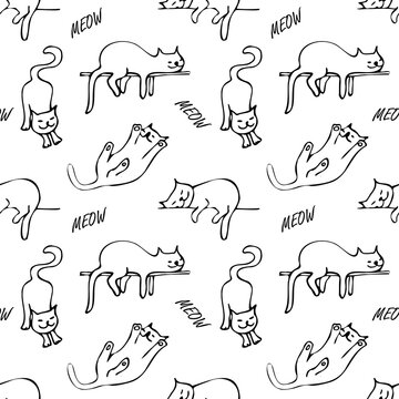 Doodle Seamless Pattern with cats