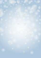 Vector Magical Glowing Background with Silver and Purple Falling Hexagon on Blue. Falling Snow. Glittery Confetti Frame. Christmas and New Year Design. Winter Sky with Bokeh Snowfall.