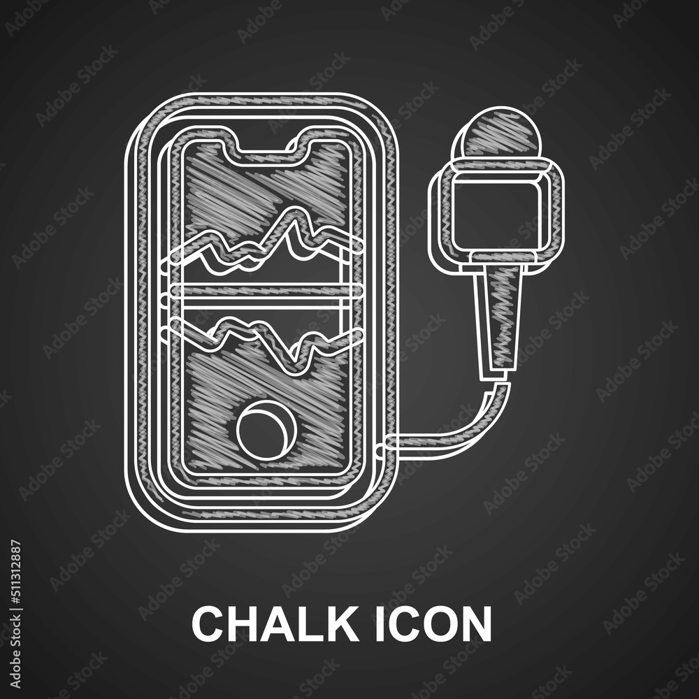 Poster chalk mobile recording icon isolated on black background. mobile phone with microphone. voice record
