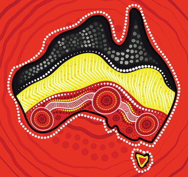 Aboriginal dot artwork with map of Australia